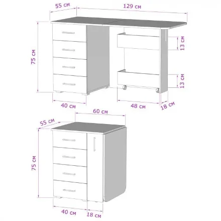 Стол письменный раскладной тип 5, Дуб Сонома/Белый ясень 
